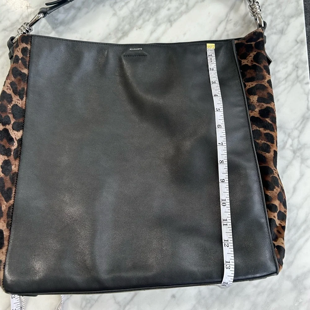 All Saints Black Leather Medium Hobo Tote - Picture 7 of 8